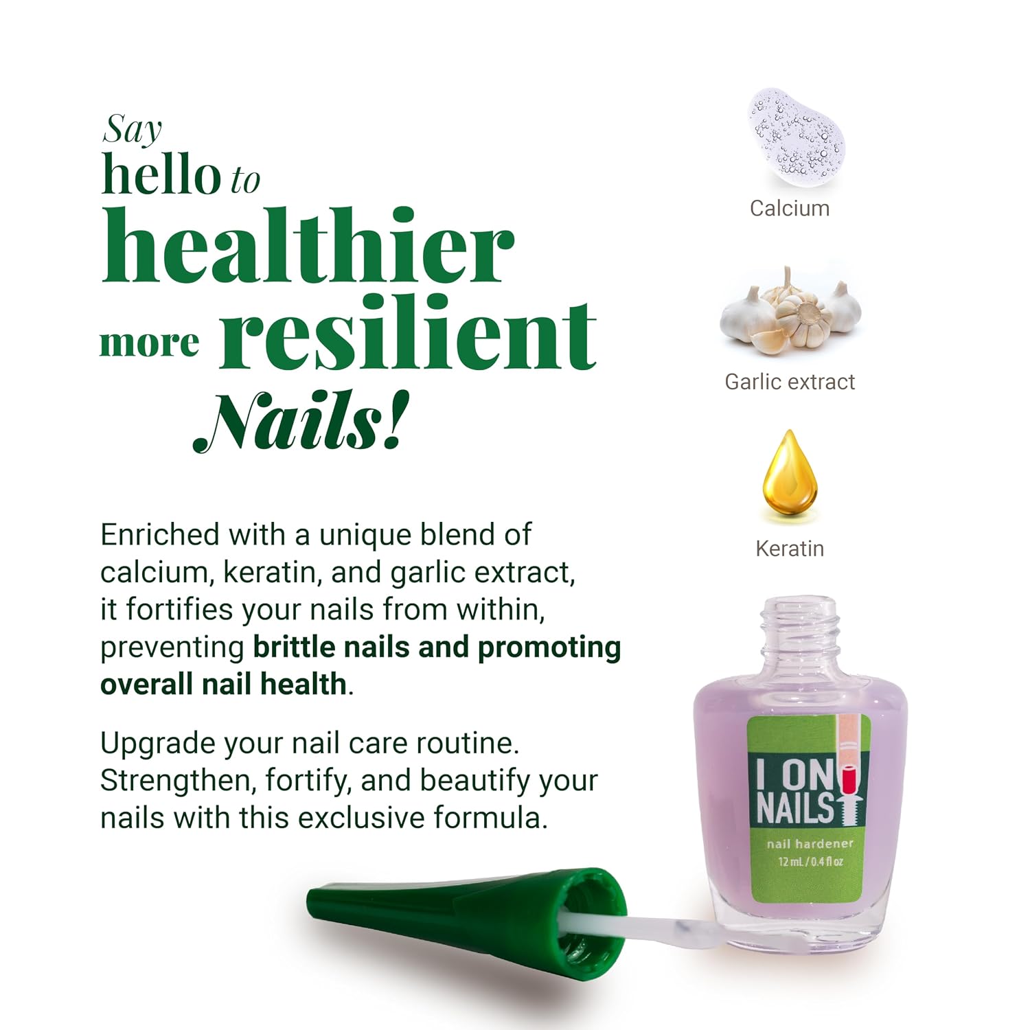 I On Nails: Ultimate Nail Strengthener, Growth & Repair, Clear Polish Hardener, Keratin Treatment for Damaged Nails - Hard as Nails Elixir.