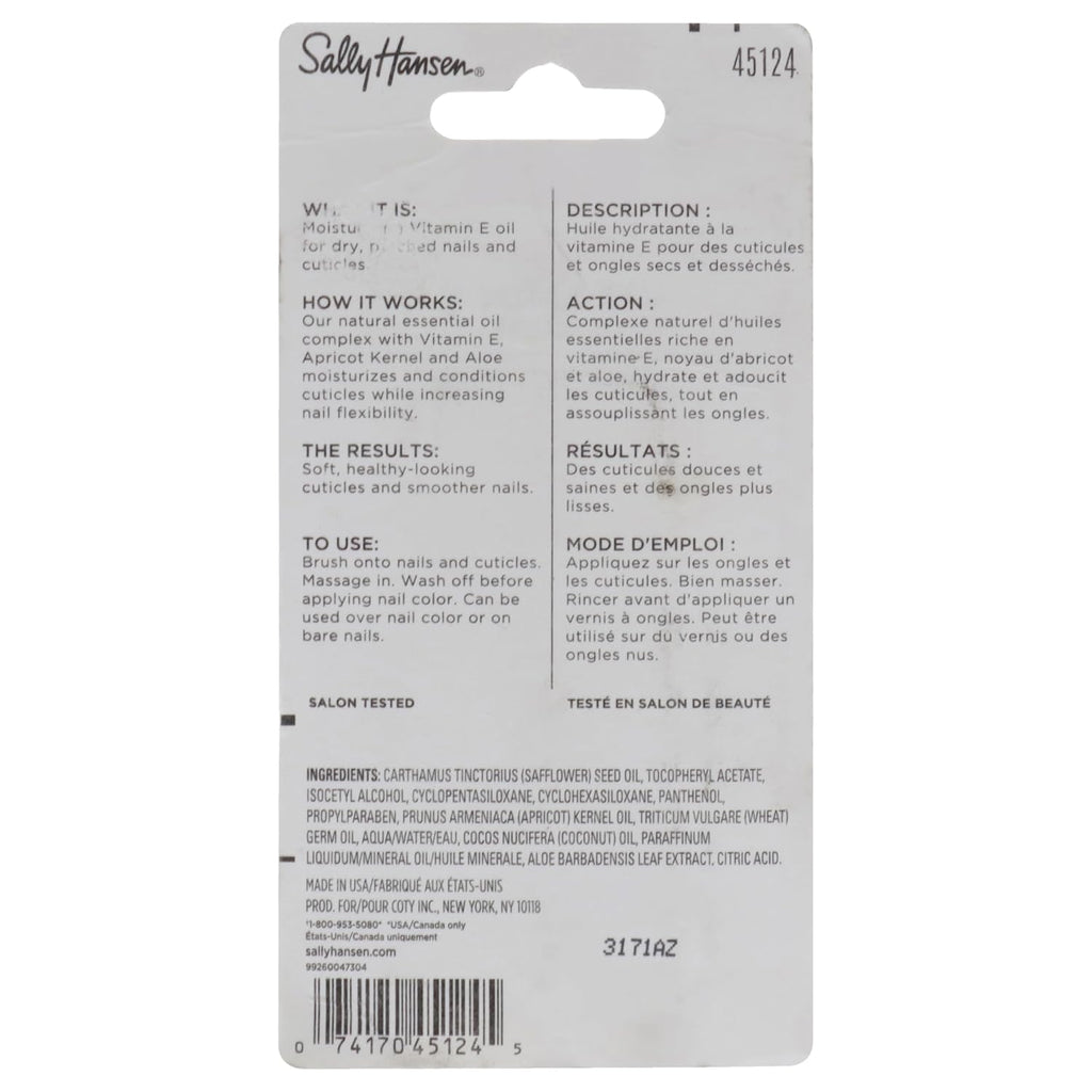 Sally Hansen Nail Treatment Vitamin E Nail & Cuticle Oil™ | Enriched with Natural Essential Oils & Vitamin E | Deeply Nourishes & Conditions Dry Nails & Cuticles