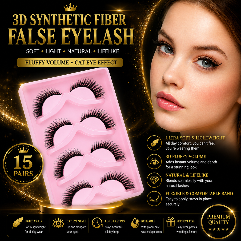 Luxury Cat Eye Wispy False Eyelashes – 15 Pairs Fluffy 3D Faux Mink Lashes