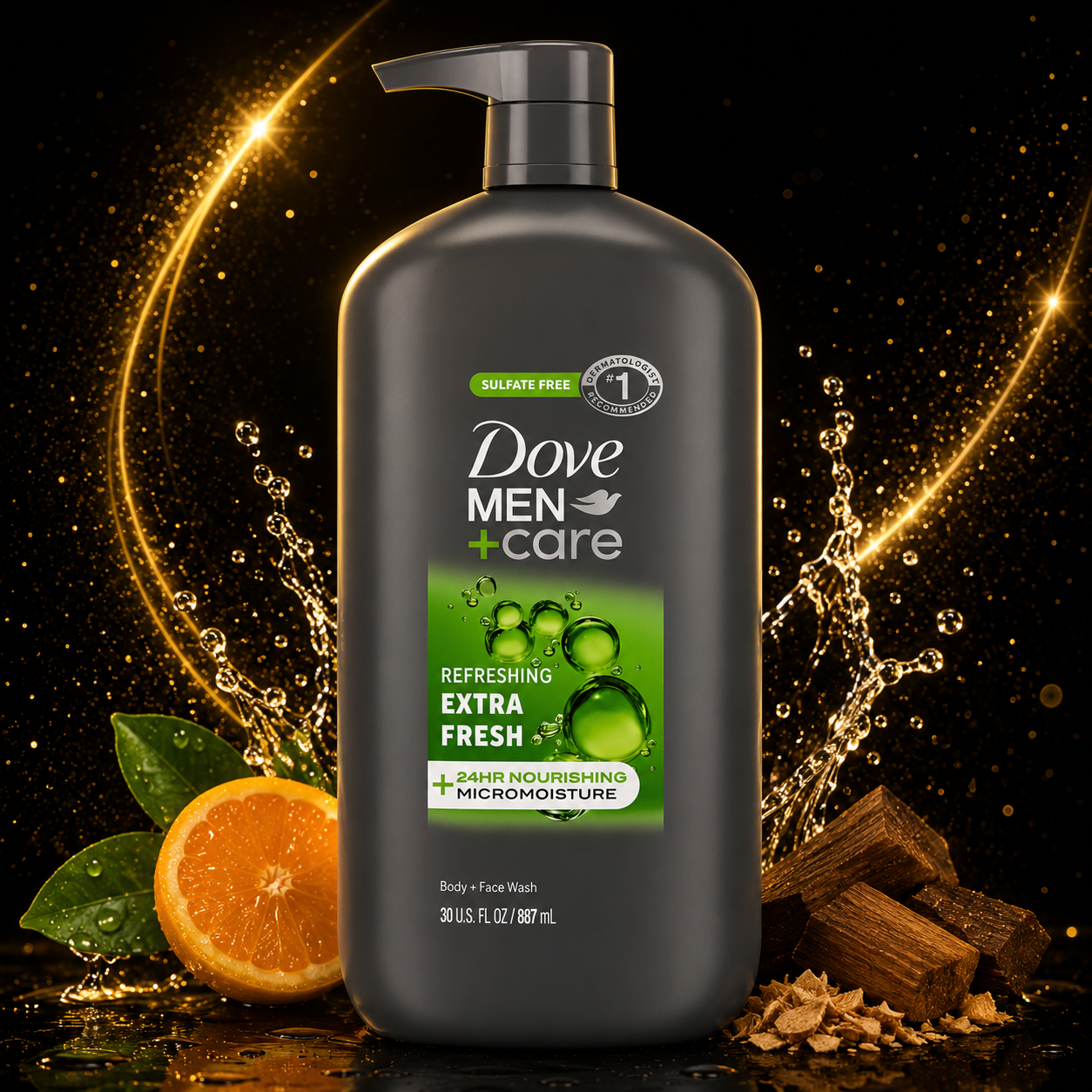 Men's Extra Fresh Body Wash & Face Cleanser – 24H Hydration Formula 30 oz
