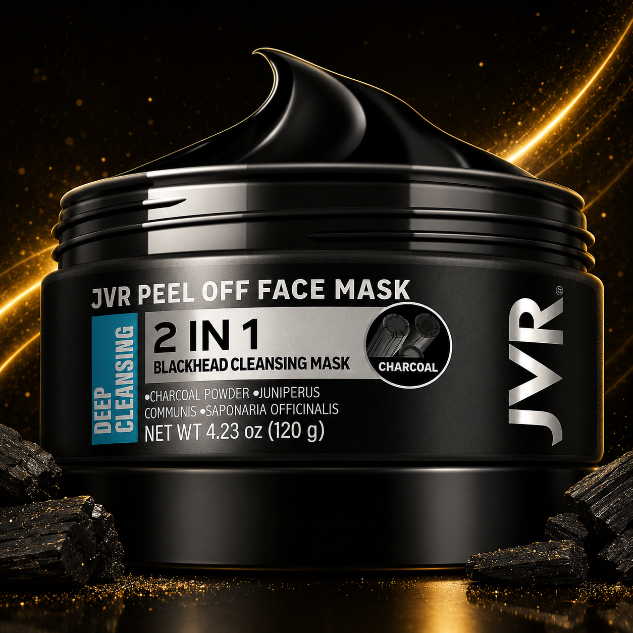 JVR Charcoal Face Mask – Powerful Blackhead Remover & Deep Pore Cleansing Peel-Off Treatment, 4.23 OZ