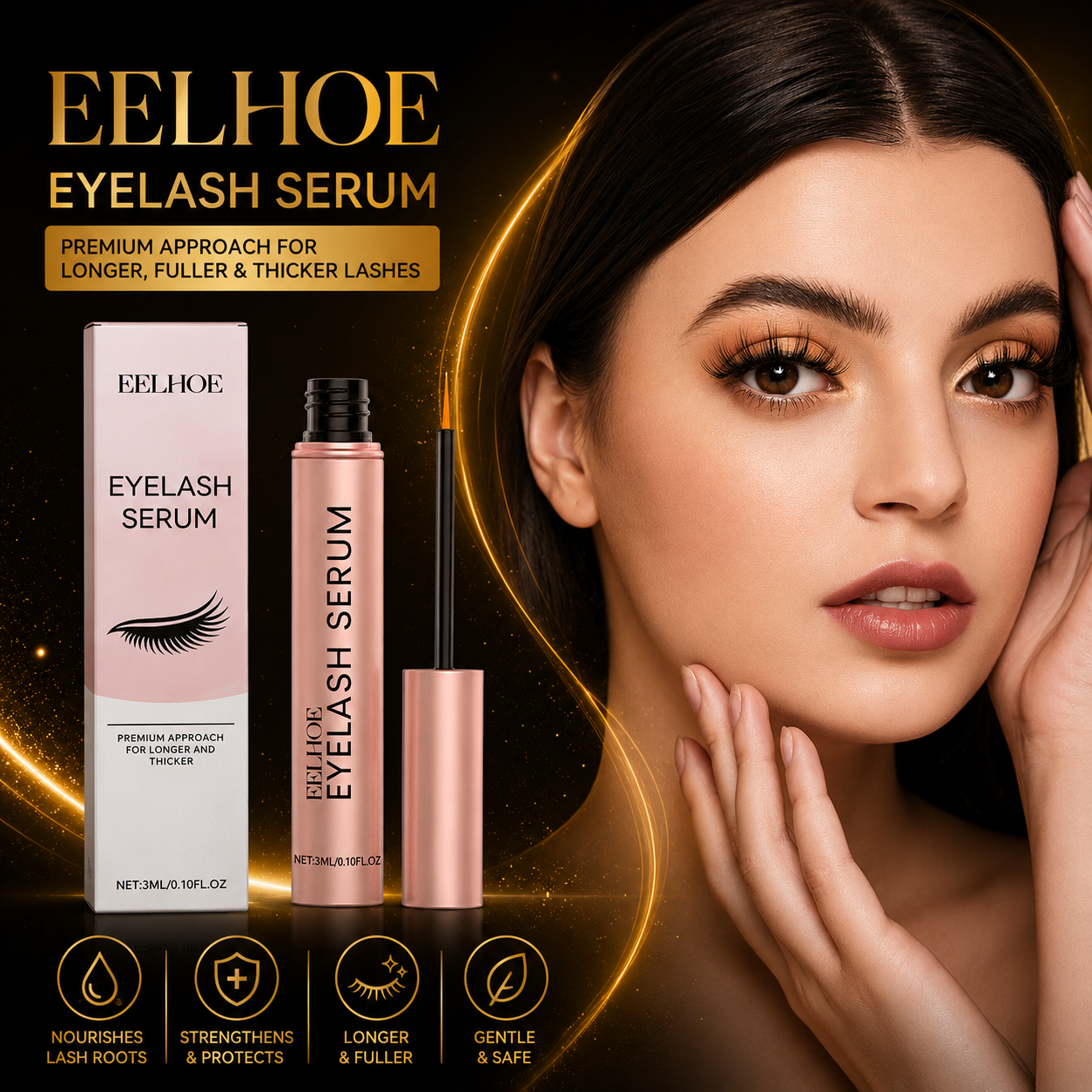 Premium Eyelash Growth Serum 3ml – Lash Enhancer for Longer, Fuller & Thicker Eyelashes