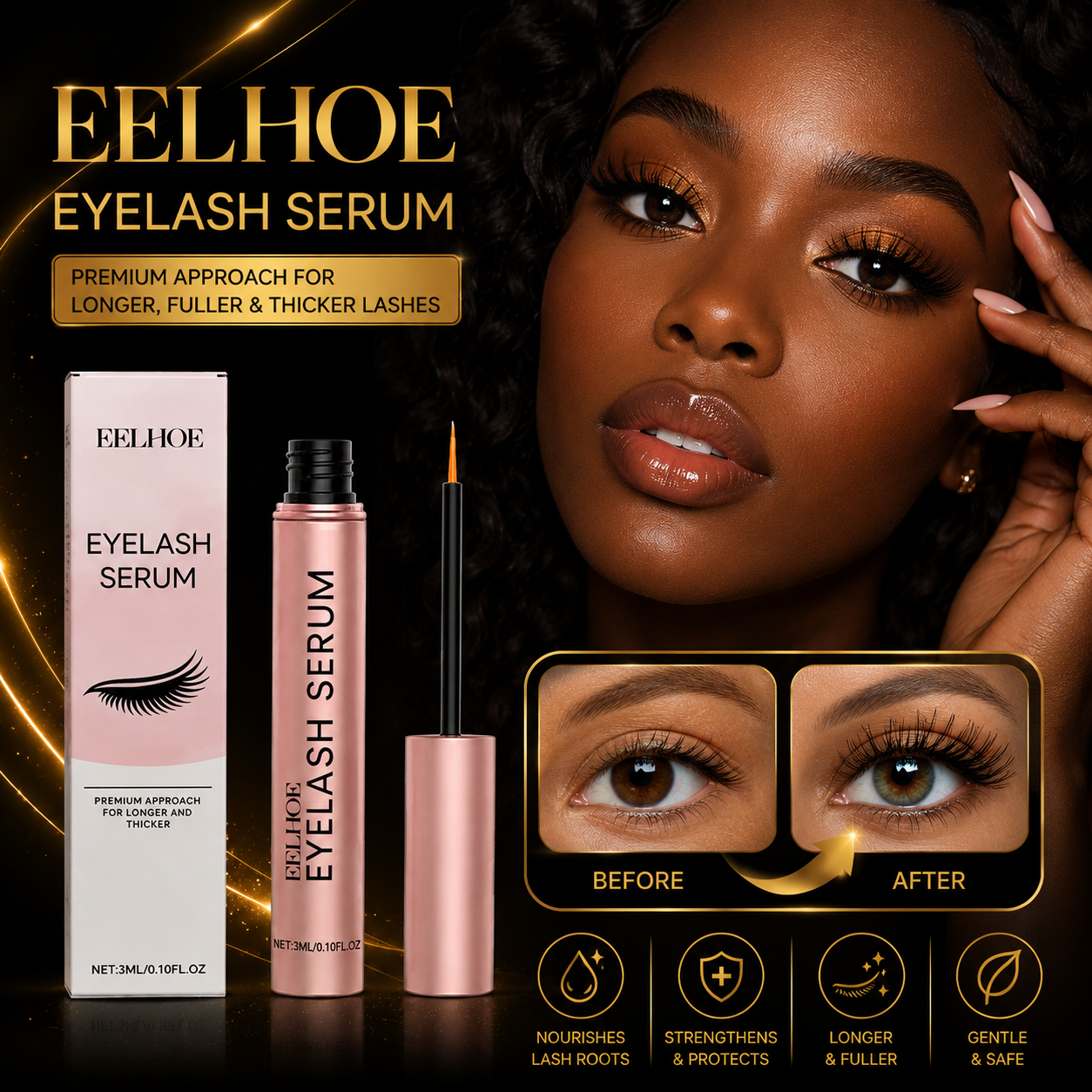 Premium Eyelash Growth Serum 3ml – Lash Enhancer for Longer, Fuller & Thicker Eyelashes