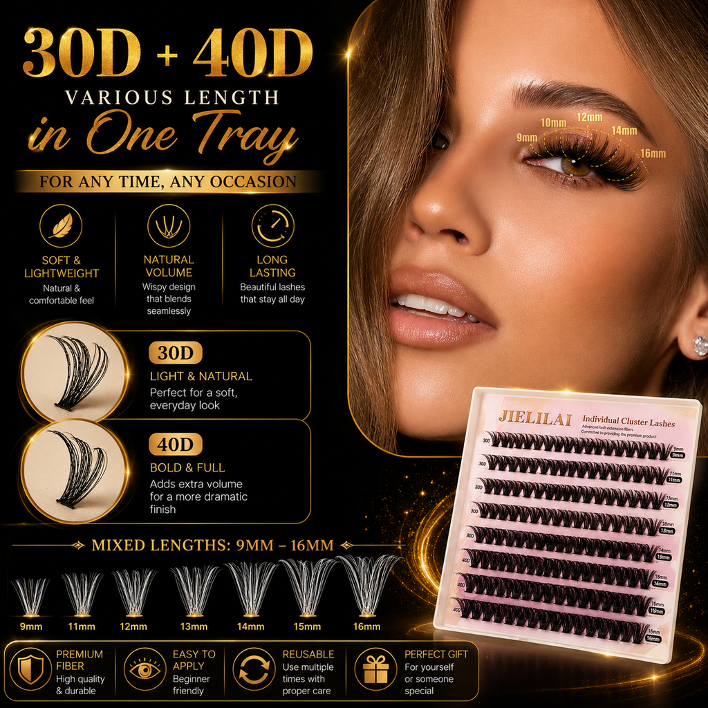 Premium DIY Cluster Lashes Kit – Wispy Individual Lash Extensions Mixed Lengths, Reusable False Eyelashes