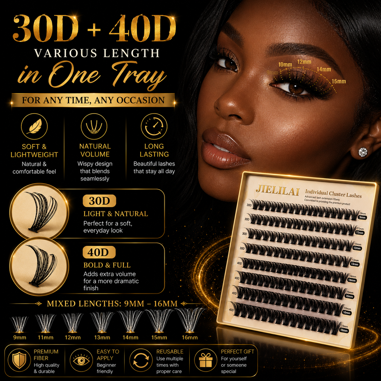 Premium DIY Cluster Lashes Kit – Wispy Individual Lash Extensions Mixed Lengths, Reusable False Eyelashes