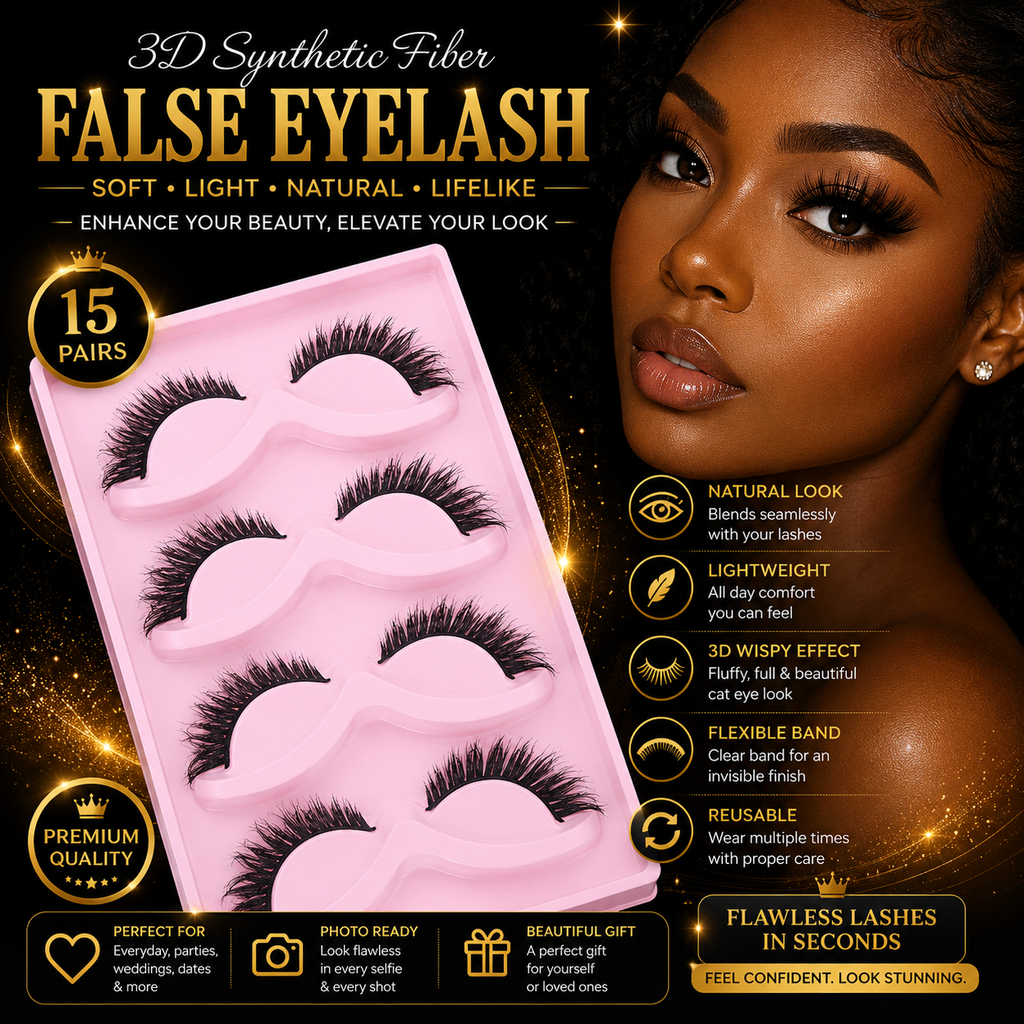Luxury Cat Eye Wispy False Eyelashes – 15 Pairs Fluffy 3D Faux Mink Lashes