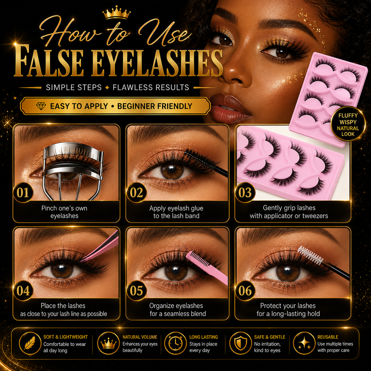 Luxury Cat Eye Wispy False Eyelashes – 15 Pairs Fluffy 3D Faux Mink Lashes