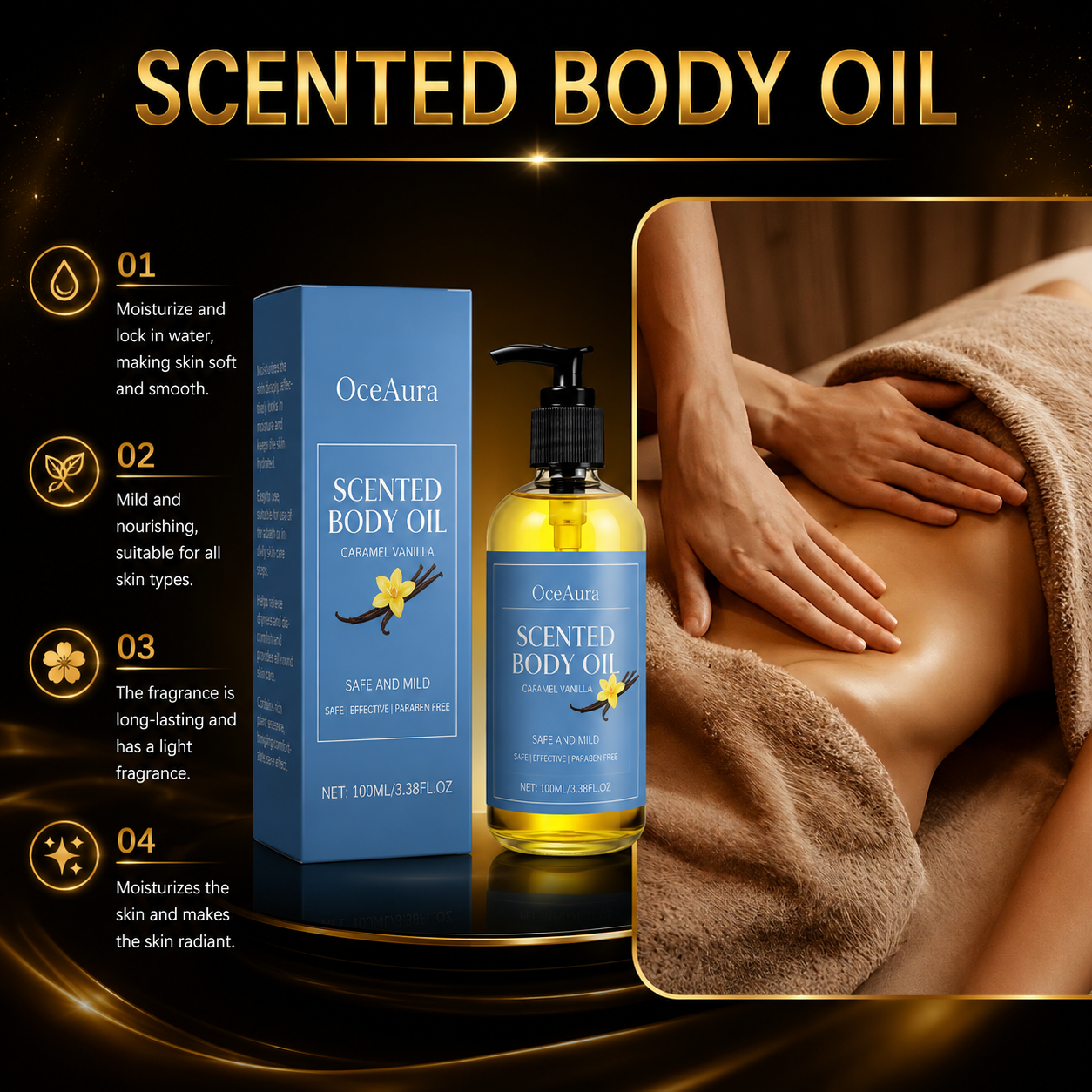 Golden Caramel Vanilla Body Oil – Luxury Hydration & Lasting Glow