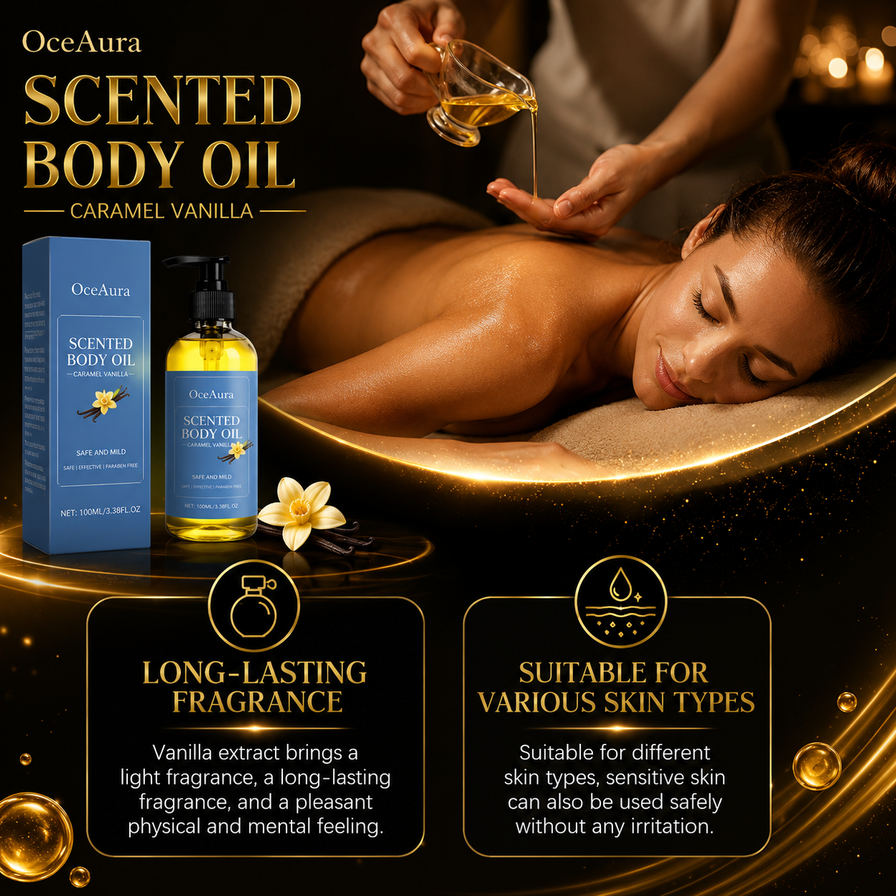 Golden Caramel Vanilla Body Oil – Luxury Hydration & Lasting Glow