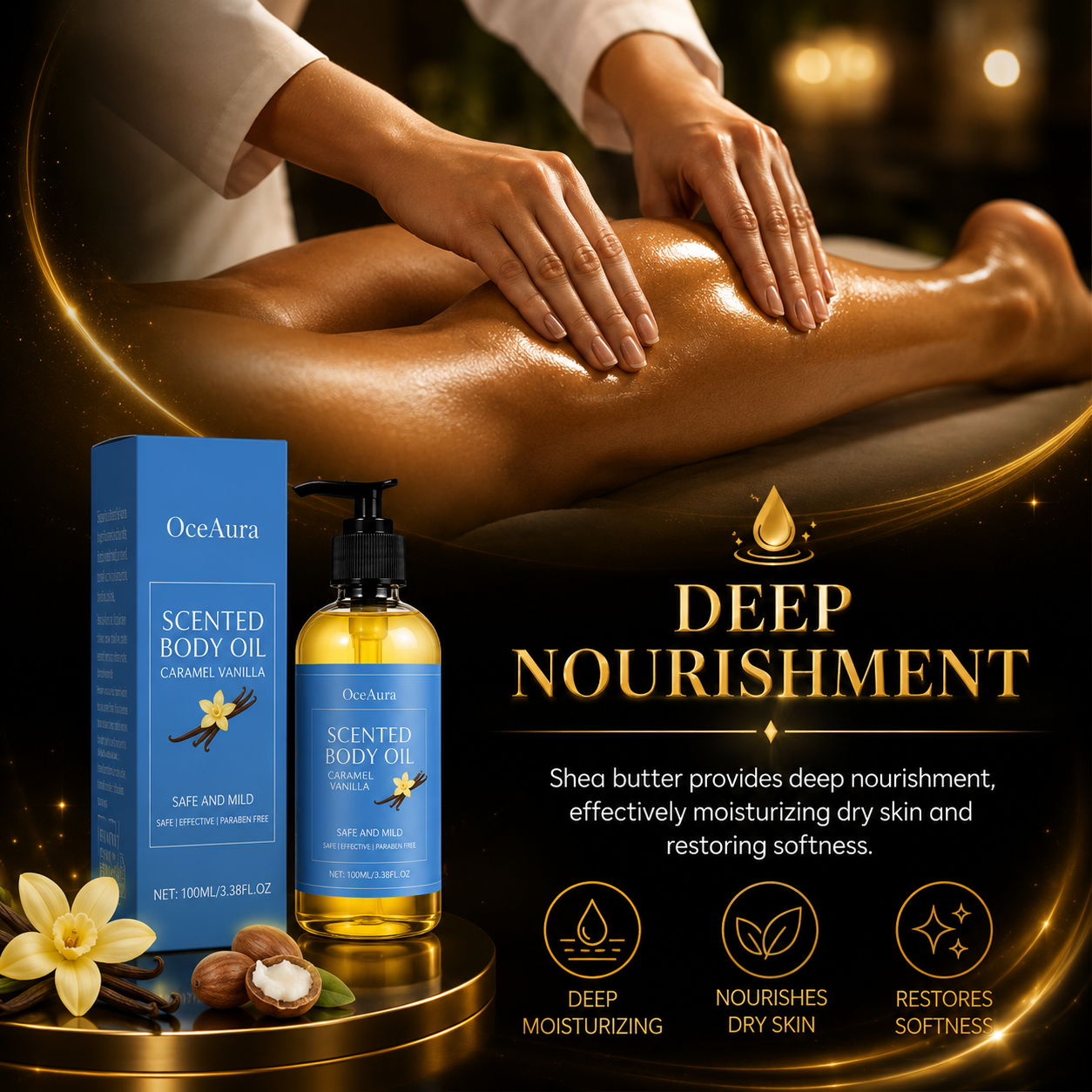 Golden Caramel Vanilla Body Oil – Luxury Hydration & Lasting Glow