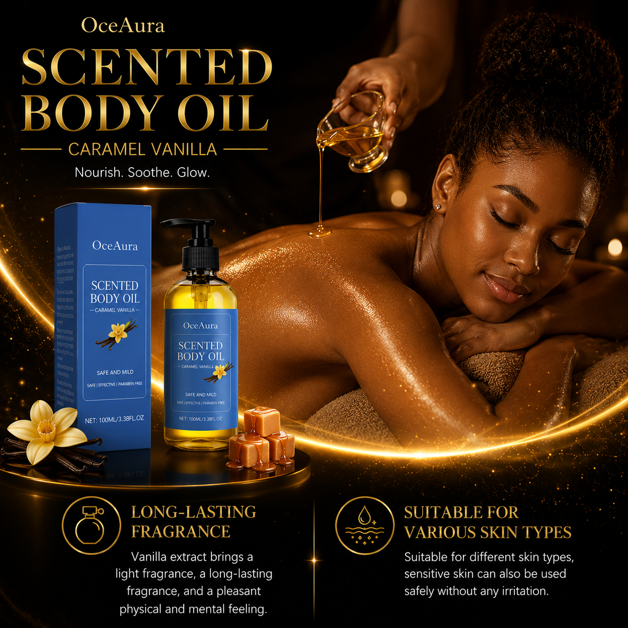 Golden Caramel Vanilla Body Oil – Luxury Hydration & Lasting Glow