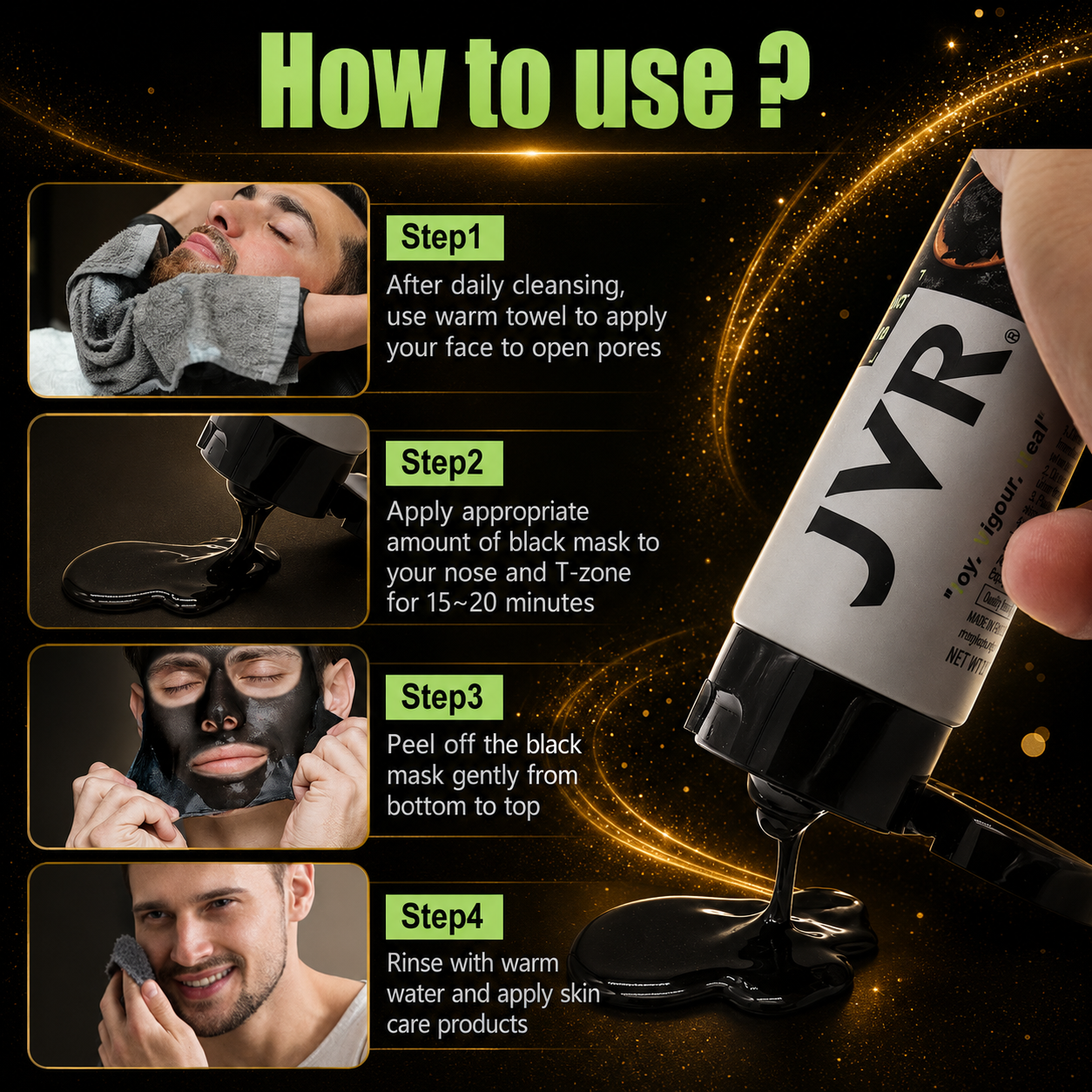 JVR Charcoal Face Mask – Powerful Blackhead Remover & Deep Pore Cleansing Peel-Off Treatment, 4.23 OZ