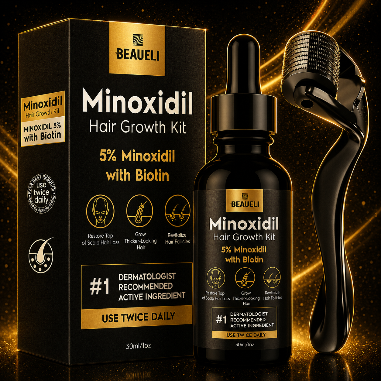 Beaueli 5% Minoxidil Beard Growth Serum – Hair & Beard Regrowth Treatment for Fuller, Thicker Growth