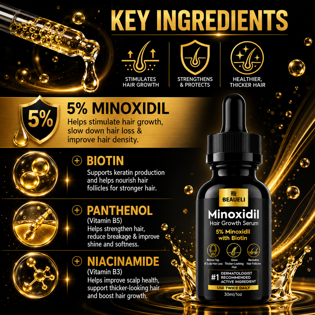 Beaueli 5% Minoxidil Beard Growth Serum – Hair & Beard Regrowth Treatment for Fuller, Thicker Growth