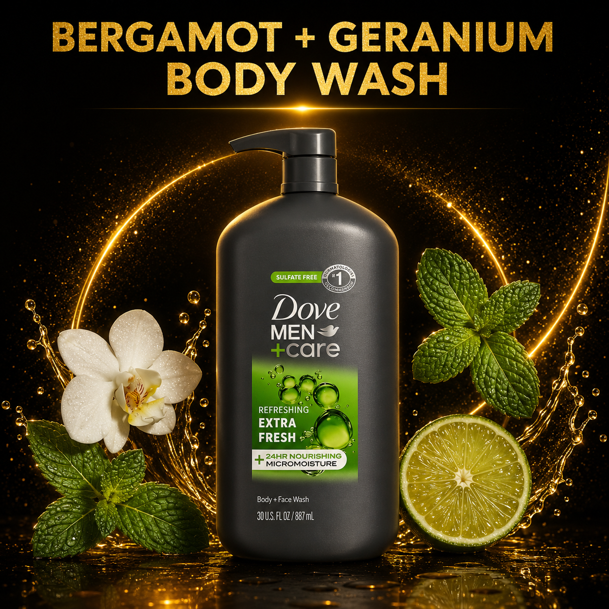 Men's Extra Fresh Body Wash & Face Cleanser – 24H Hydration Formula 30 oz