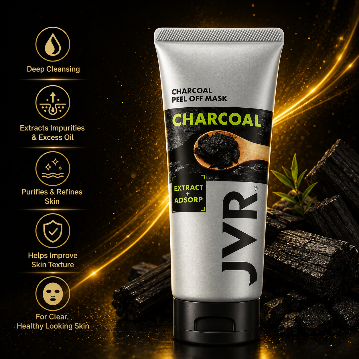 JVR Charcoal Face Mask – Powerful Blackhead Remover & Deep Pore Cleansing Peel-Off Treatment, 4.23 OZ
